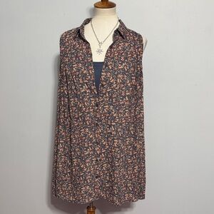 Navy Floral Sleeveless Tunic Top